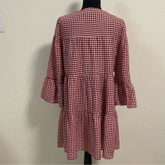 Zara Red White Checkered Gingham Smock Dress Size Small - Picture 4 of 11